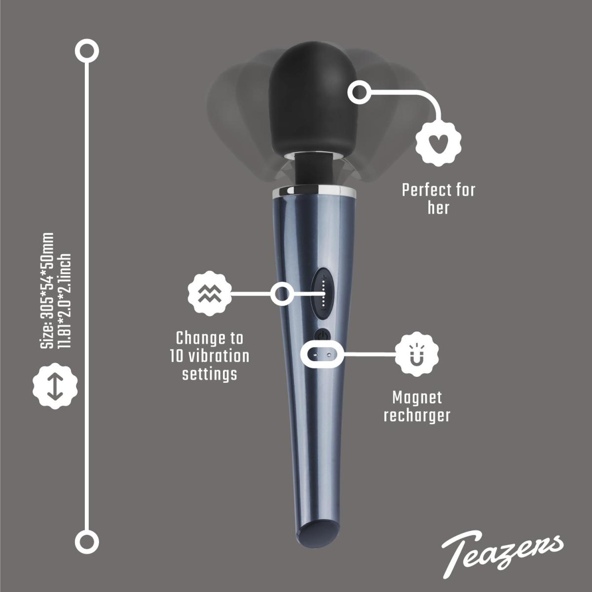 Вибромассажер Teazers Lightning Wand, 32 см (черный)