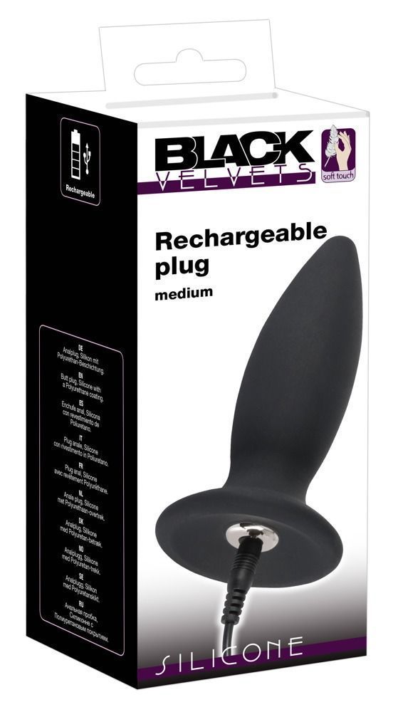 Korek analny Black Velvets Rechargeable Plug M, 12,5 cm (czarny)
