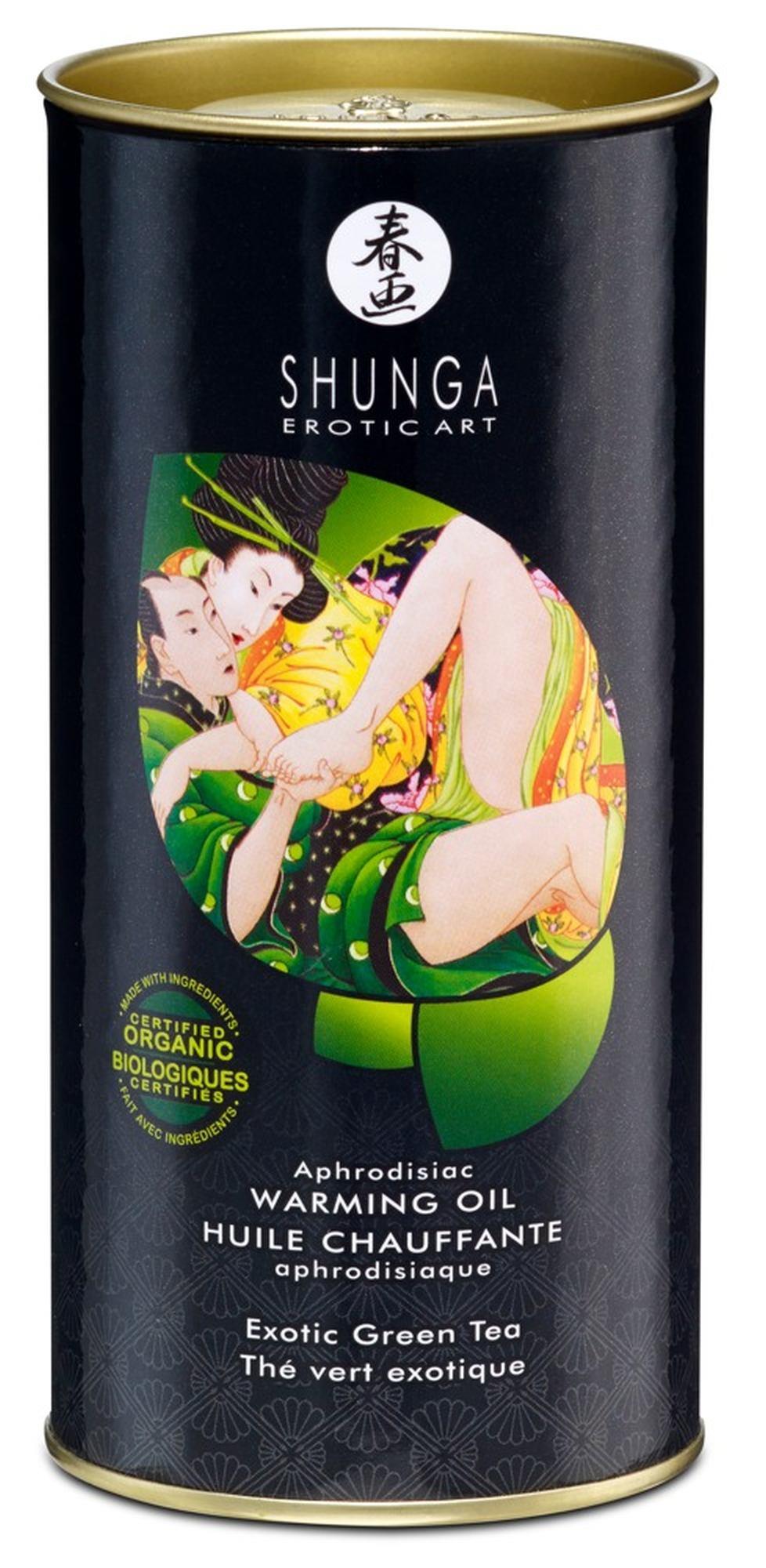 Согревающее массажное масло Shunga  Aphrodisiac Warming зеленый чай, 100 мл