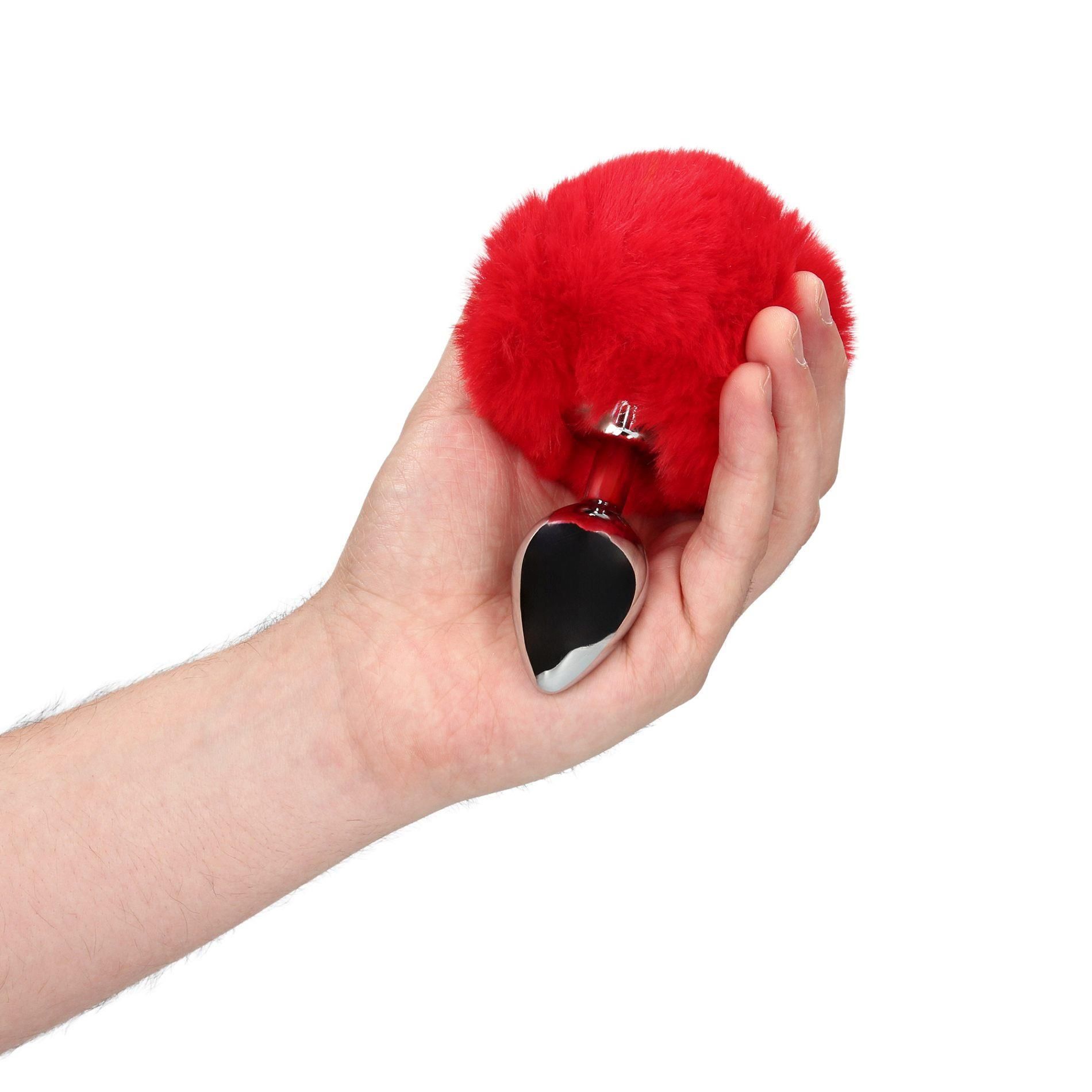 Korek analny Ouch! Bunny Tail, 13.5 cm (czerwony)