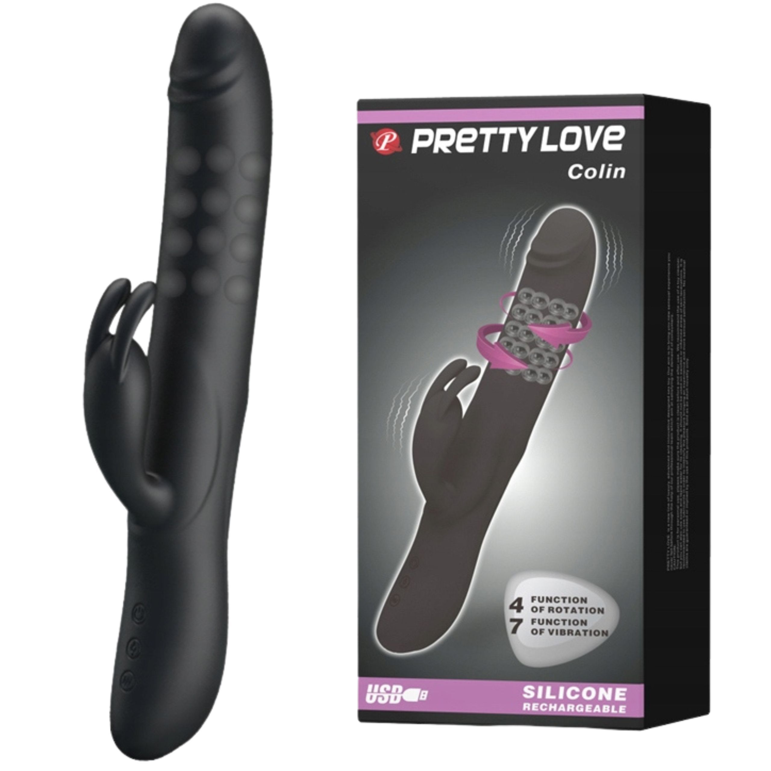 Вибратор-кролик Pretty Love Colin, 25 см (чёрный)
