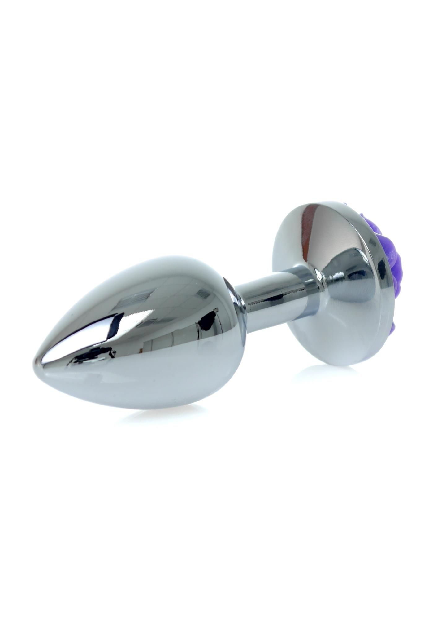 Металева анальна пробка Boss Jewellery Silver Plug Rose, 9 см (фіолетовий)