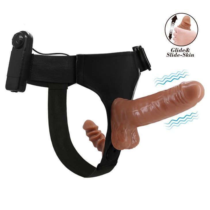 Двойной страпон с вибрацией Ultra Passionate Harness Dual Penis, 16 см (коричневый)