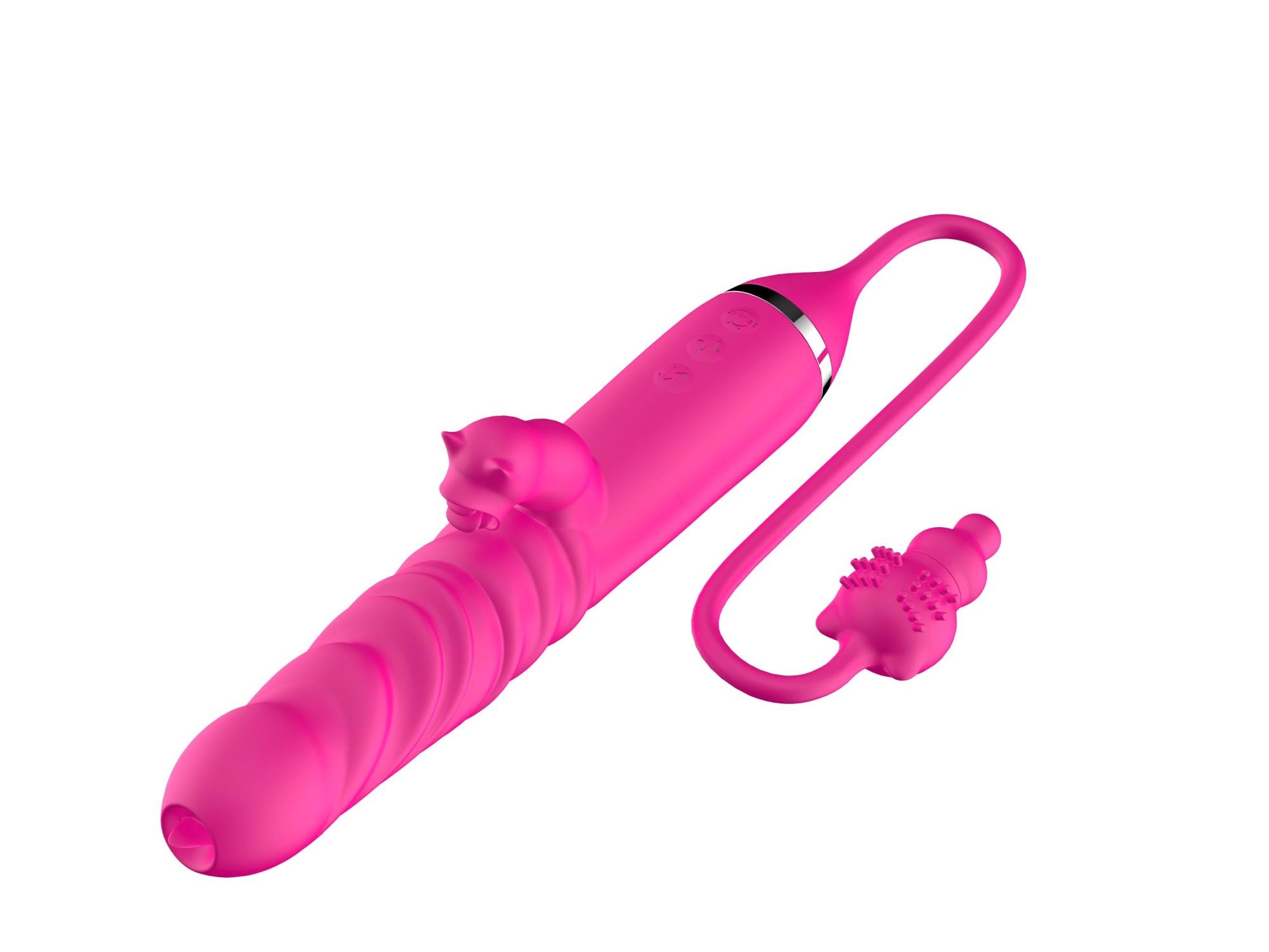 Boys of Toys Tongue licking Triple Stimulation Thrusting Vibrator - Wibrator, Różowy, 17.5 cm