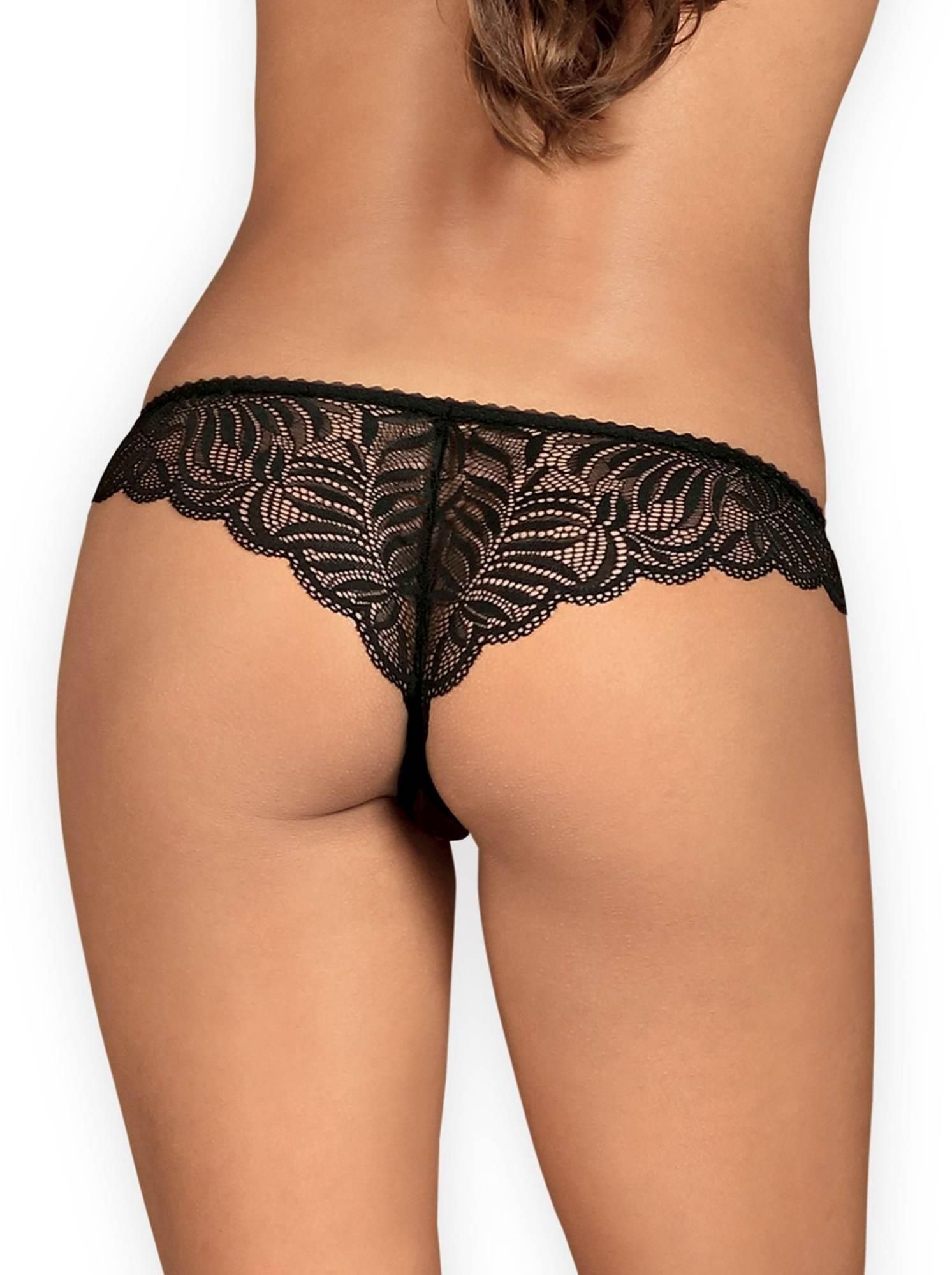 Стринги без промежности Obsessive Contica, S/M (черный)