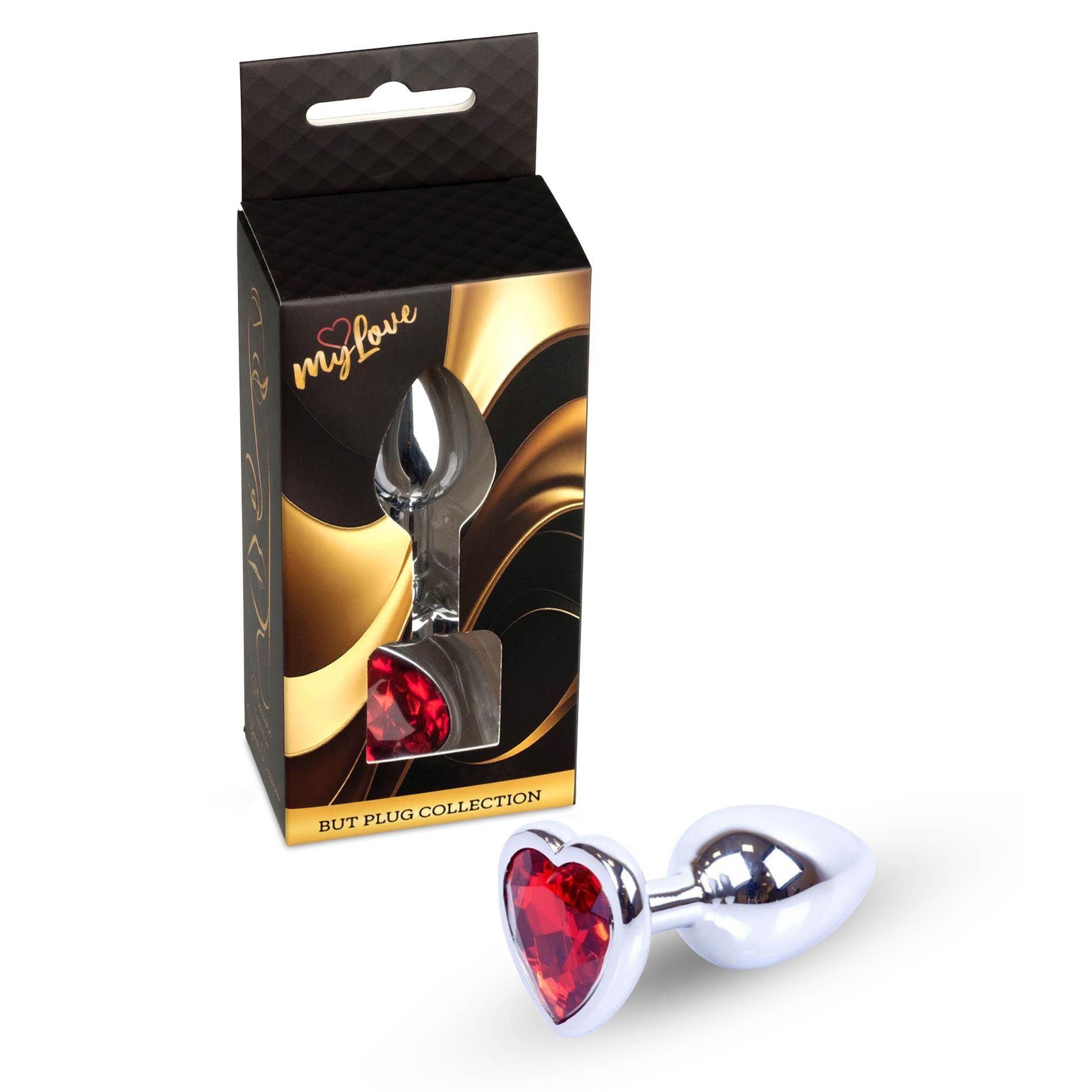 Korek analny MyLove Toys Jewellery Silver Heart Plug, 7 cm (czerwony)