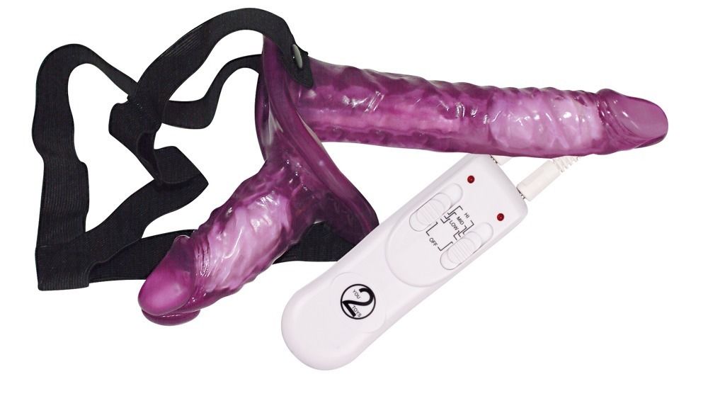 Двойной страпон с вибрацией You2Toys Duo Lila, 18 см (фиолетовый)