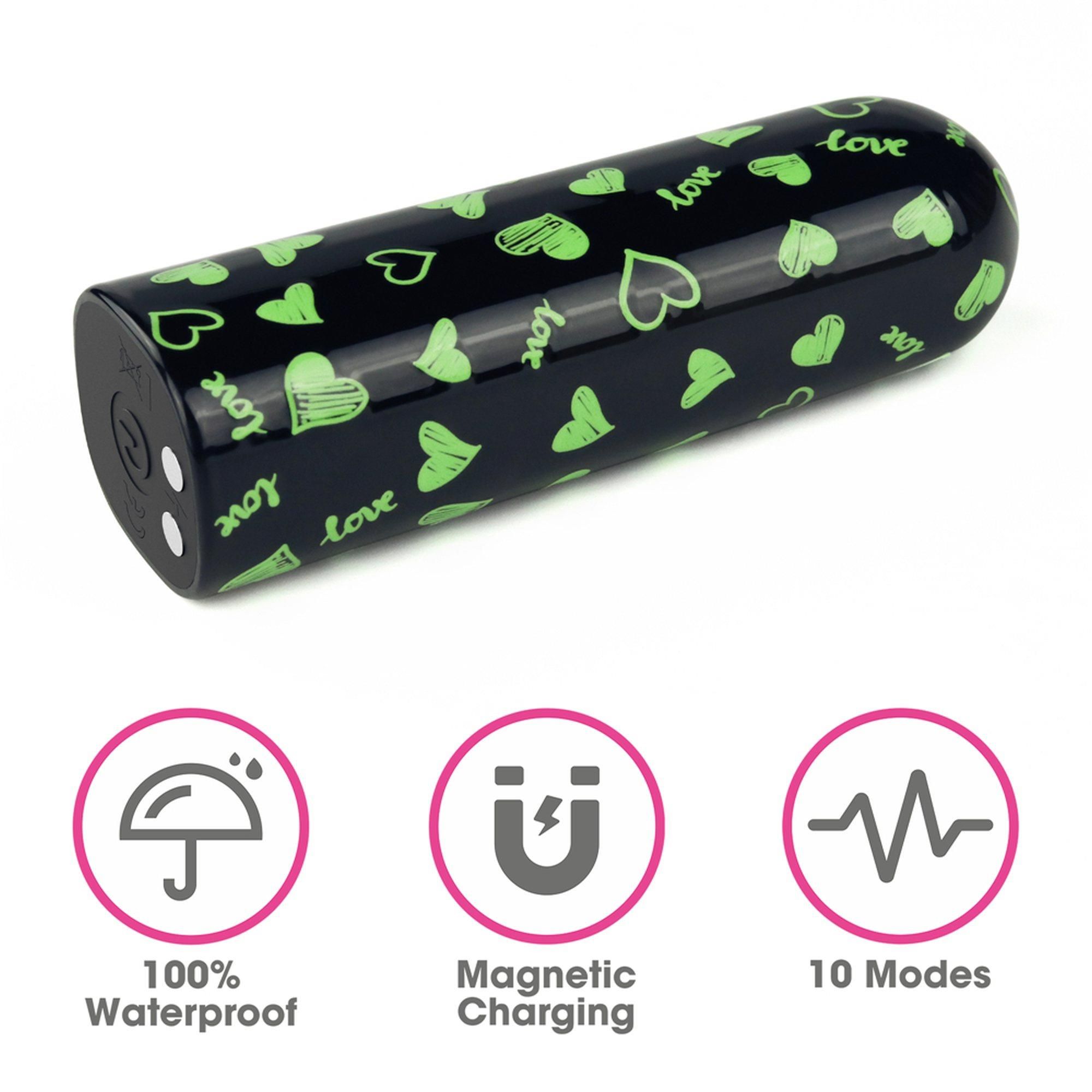 Wibrator łechtaczkowy LoveToy Heart Massager Glow In The Dark, 8,5 cm (czarny)