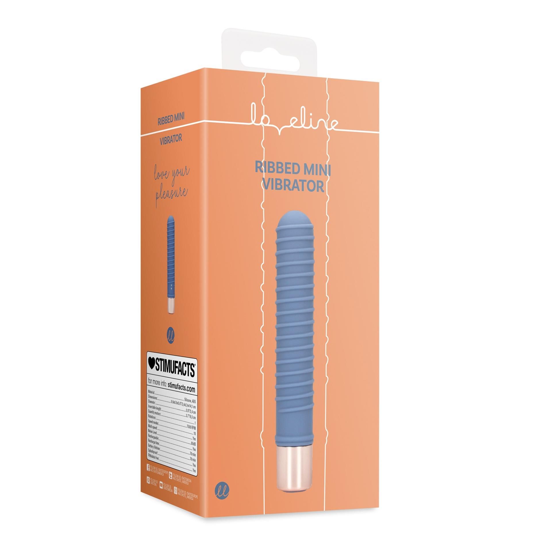 Вибратор Loveline Ribbed Mini, 14.1 см (синий)