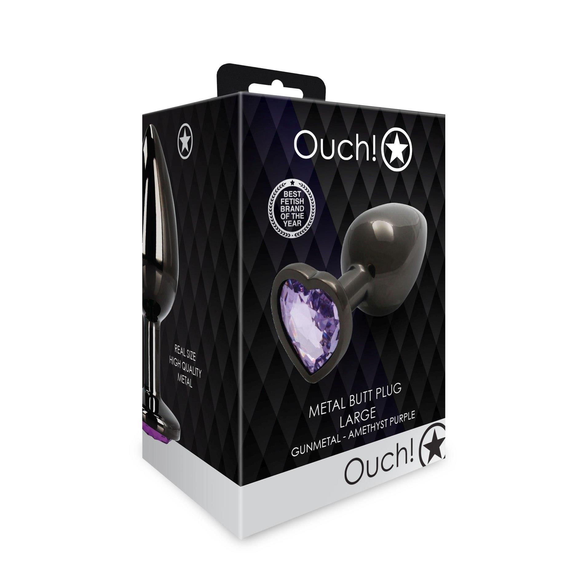 Korek analny Ouch! Heart Gem Butt Plug Large, 9.3 cm (czarny)
