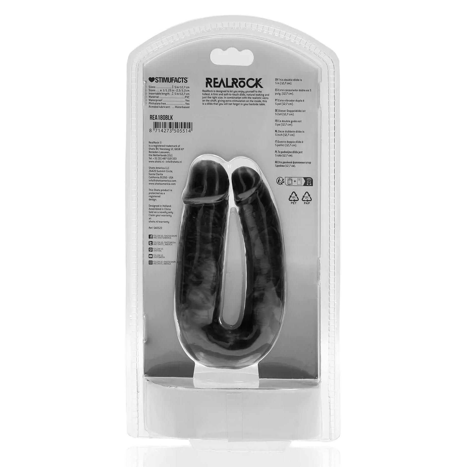 Двухсторонний фаллоимитатор RealRock U Shaped, 25.5 см (черный)