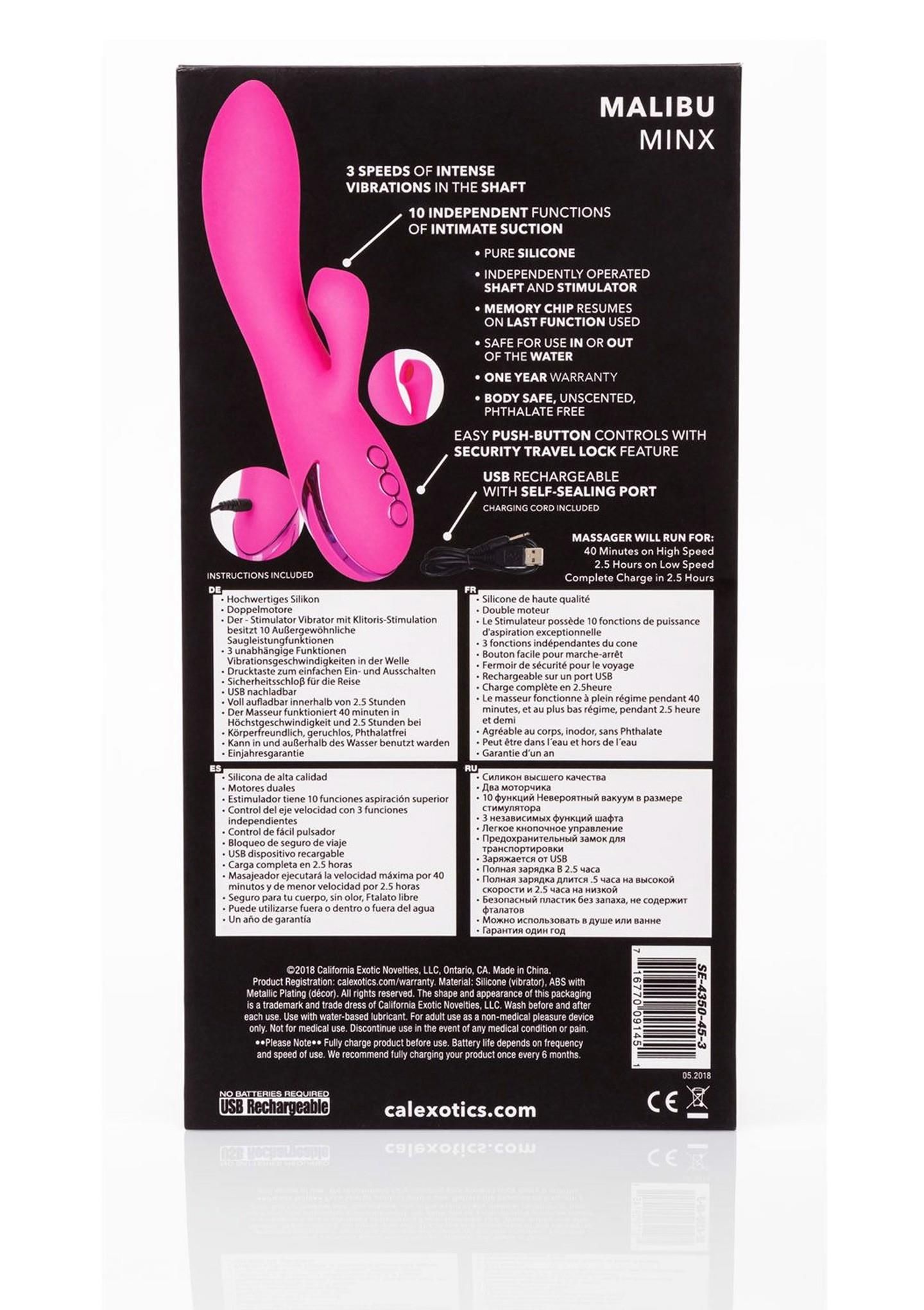 Вибратор-кролик CalExotics Malibu Minx, 20,8 см (розовый)
