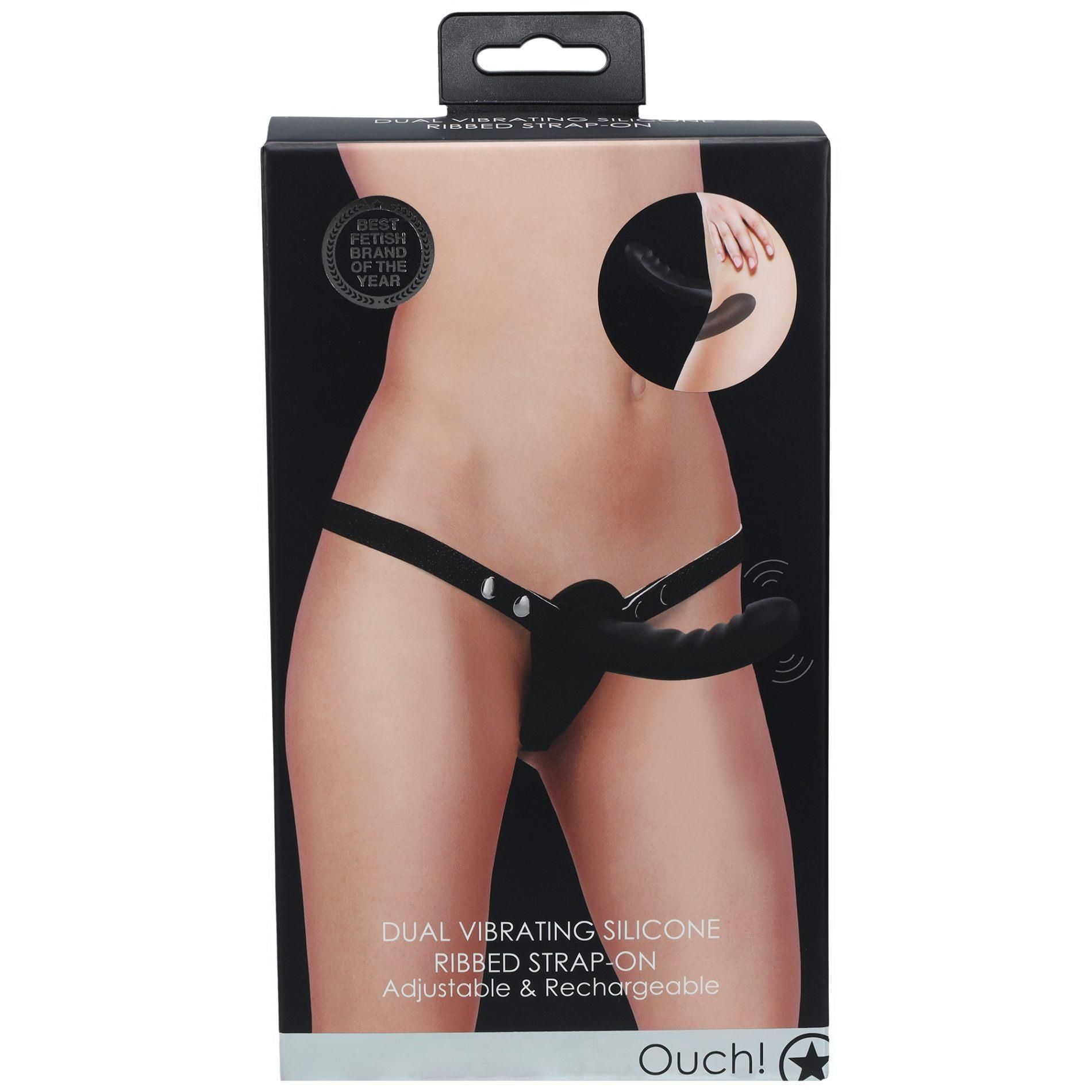 Страпон Ouch! Dual Vibrating Rechargeable, 15.5 см (чорний)