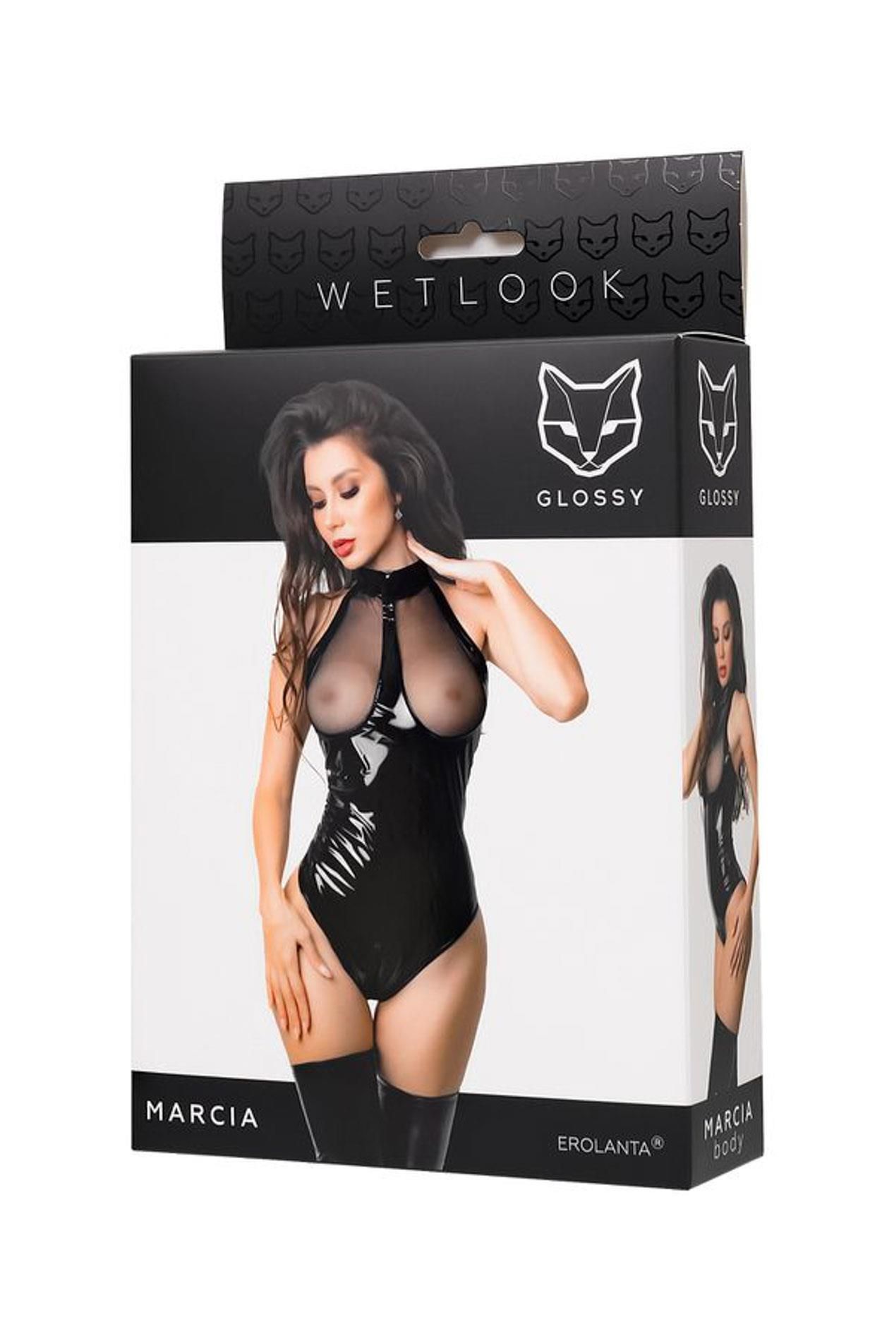 Боди Glossy Marcia Wetlook, XL (черный)