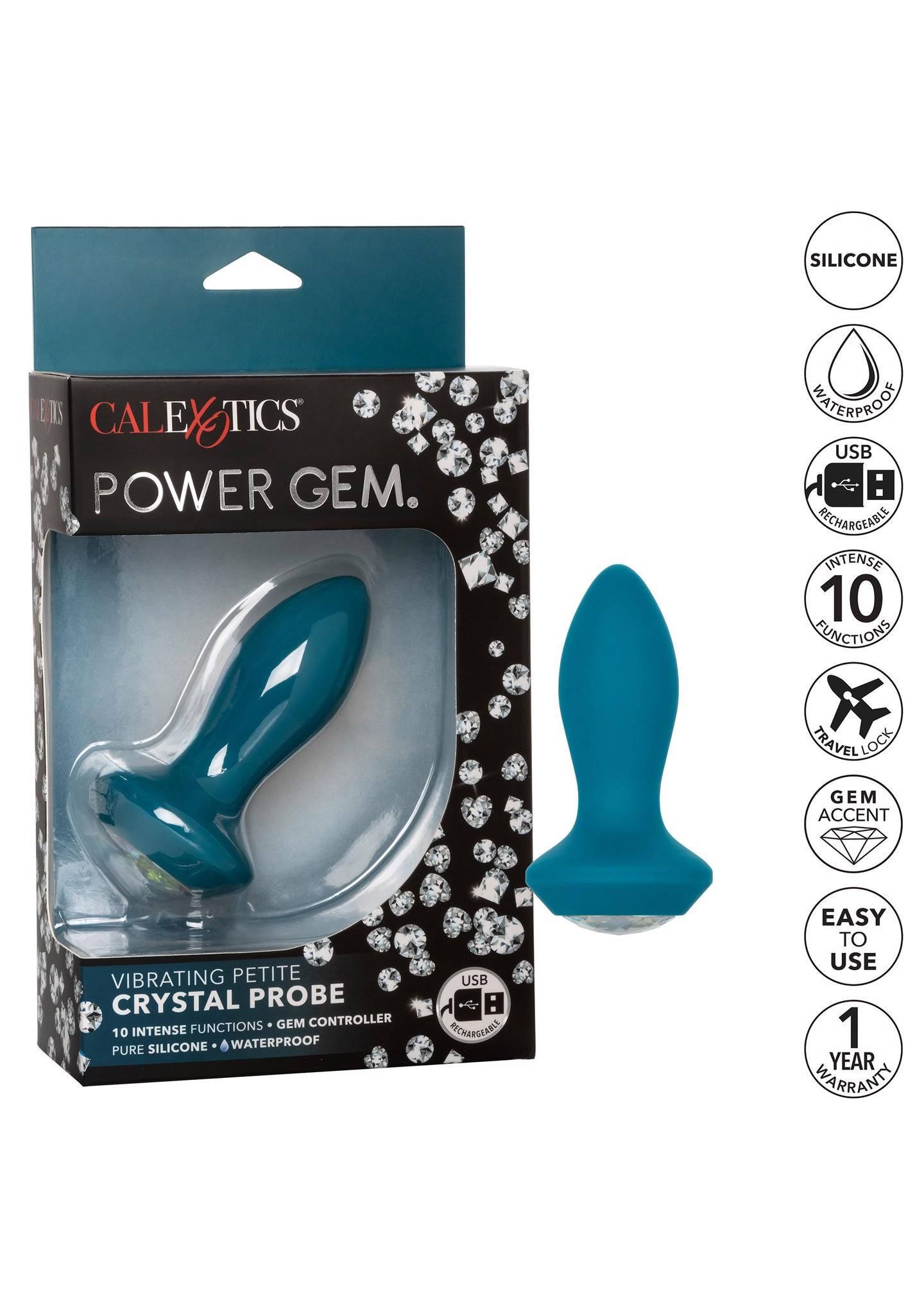 Анальна пробка Power Gem Vibrating Crystal Probe, 10,7 см (блакитний)