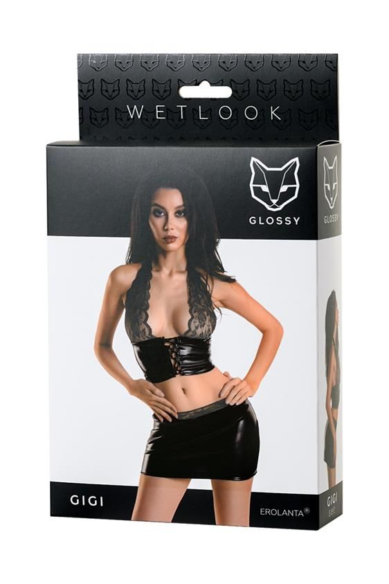 Сексуальный комплект Glossy Wetlook Gigi, L (черный)