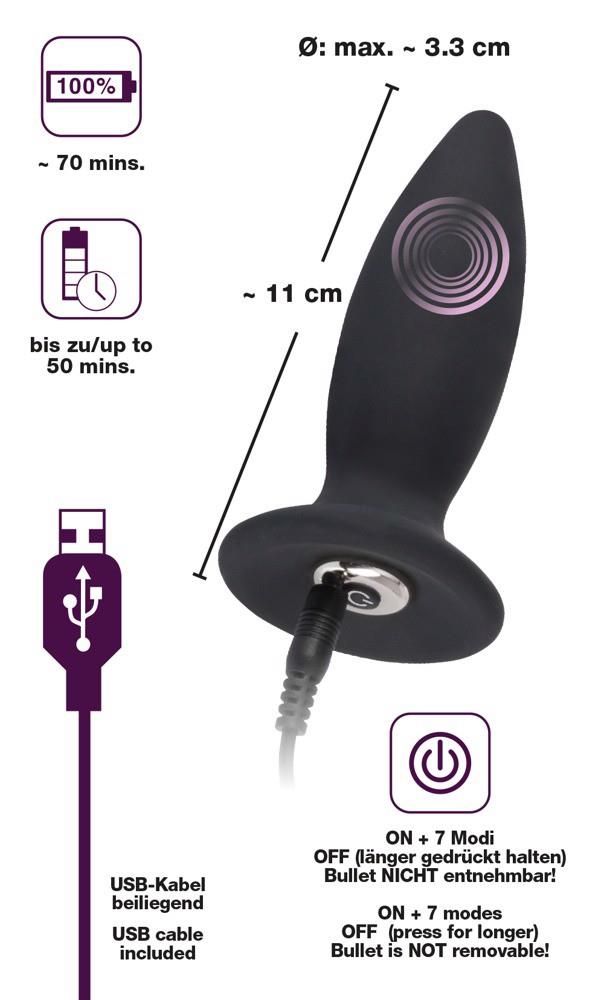 Анальна пробка Black Velvets Rechargeable Plug Small, 11 см (чорний)