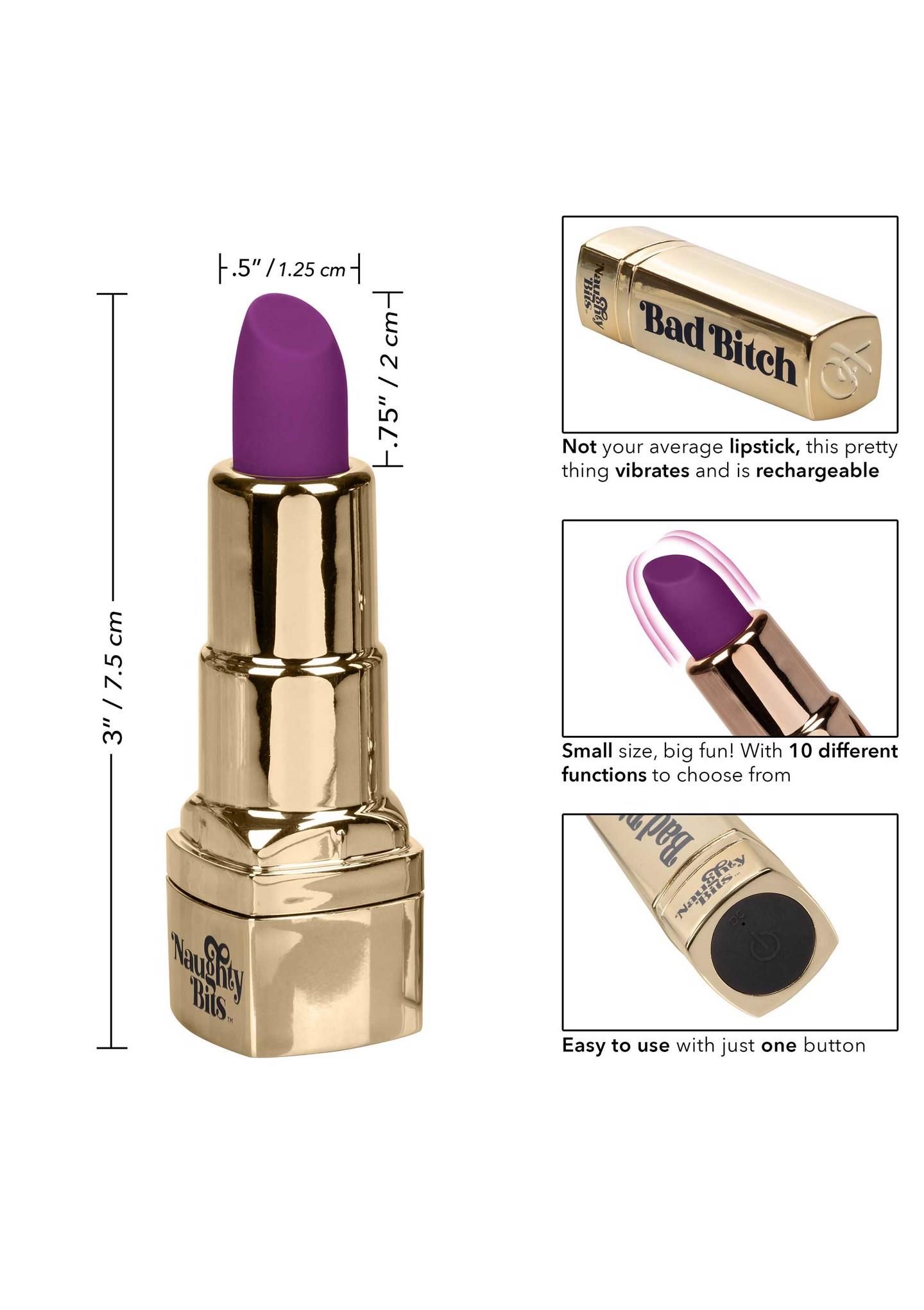 Мини-вибратор Calexotics Bad Bitch Lipstick, 7.5 см (золотой)