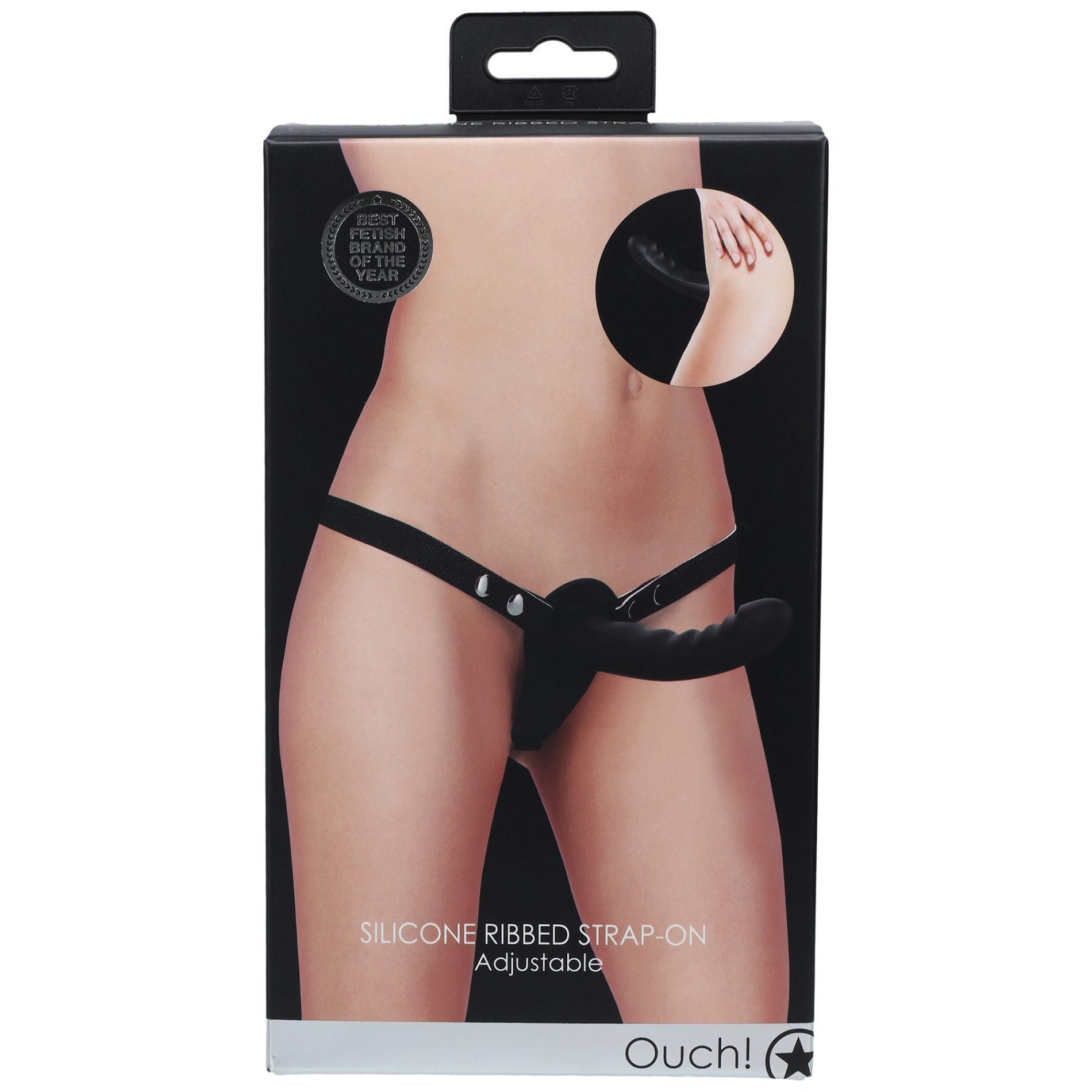 Страпон Ouch! Silicone Ribbed Strap-On, 15.5 см (чорний)