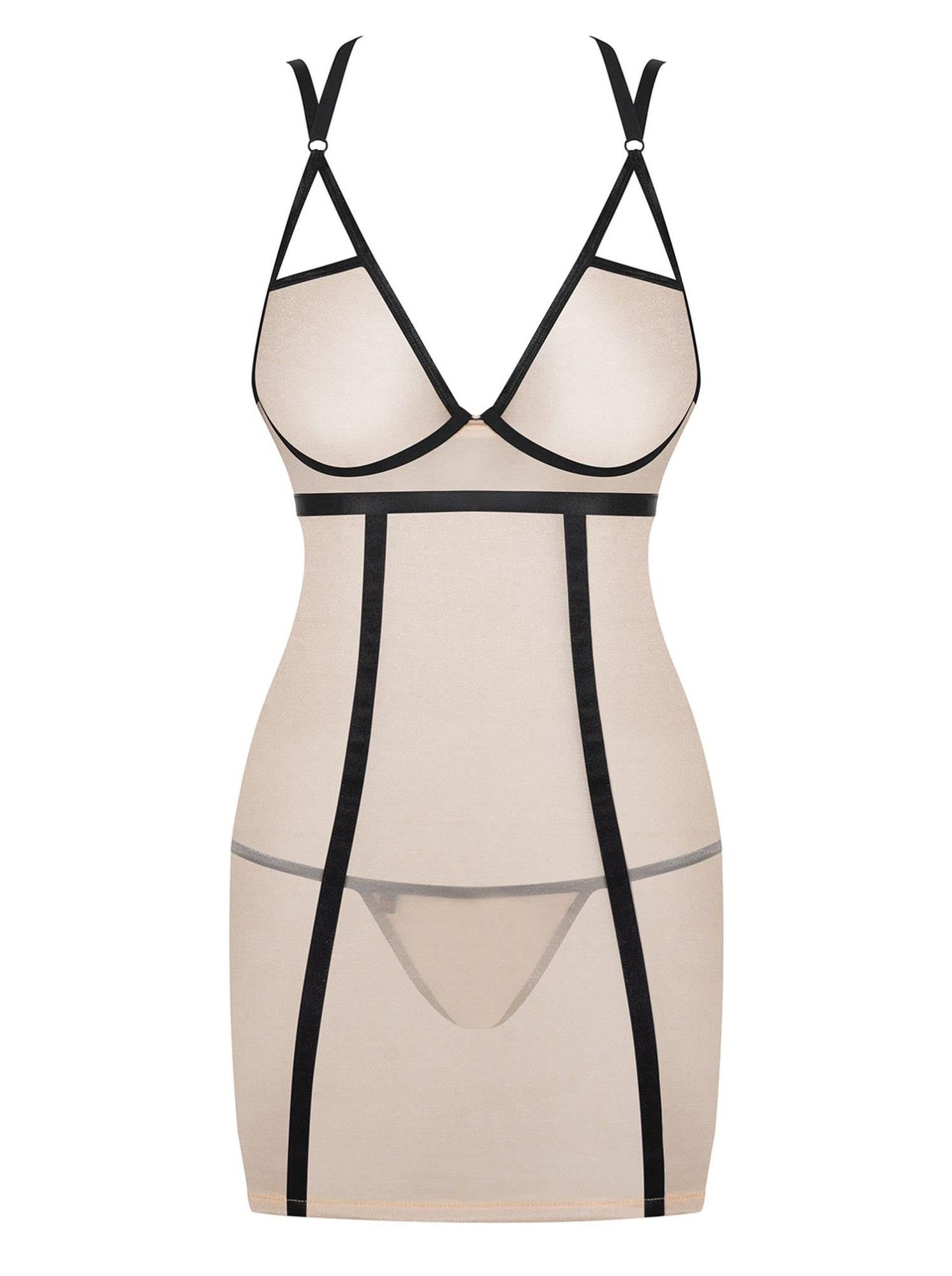 Сорочка и стринги Obsessive Nudelia, S/M (телесный)