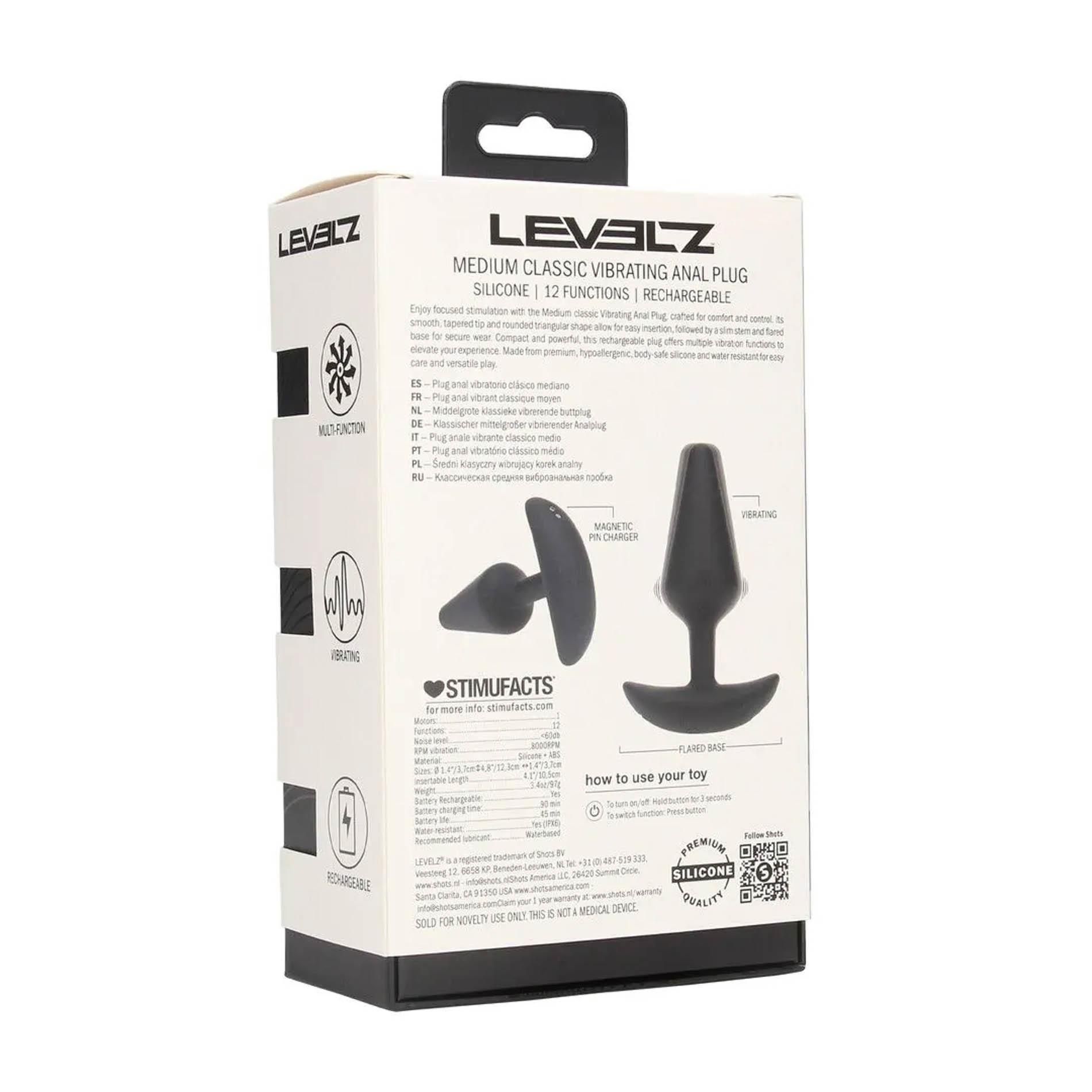 Korek analny Levelz Classic Vibrating M, 12,3 cm (czarny)