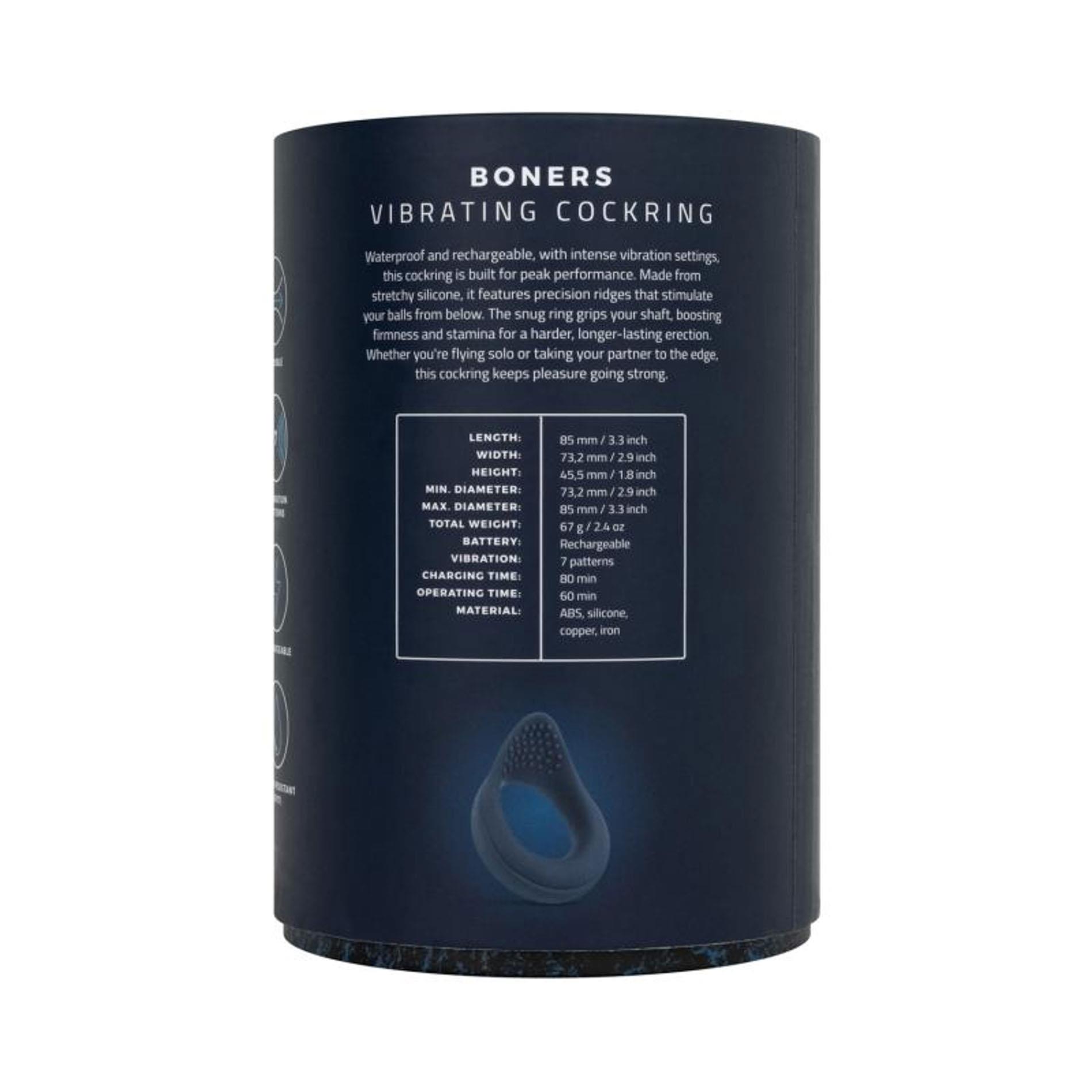 Виброкольцо Boners Vibrating Cock Ring, 8.5 см (синий)