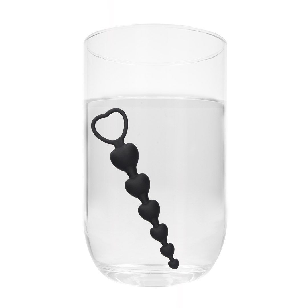 Ouch Anal Heart Beads - Łańcuszek analny, Czarny, 18.5 cm