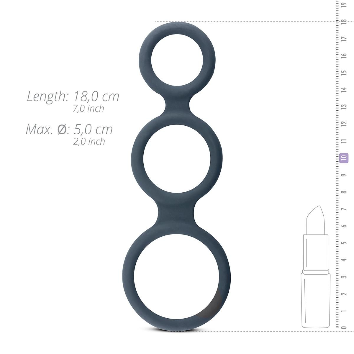 Ерекційне кільце Boners Triple Cock Ring, 18 см (сірий)