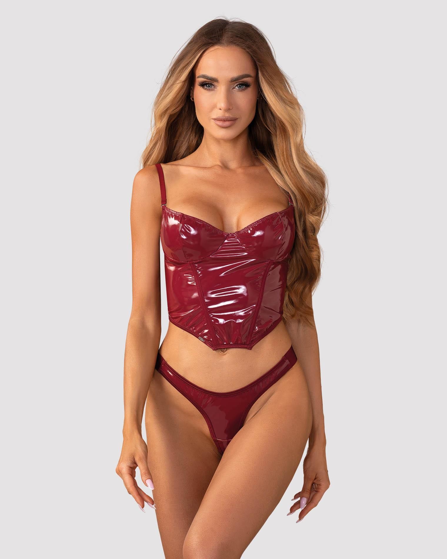 Корсет и стринги Obsessive Redya, L/XL (красный)