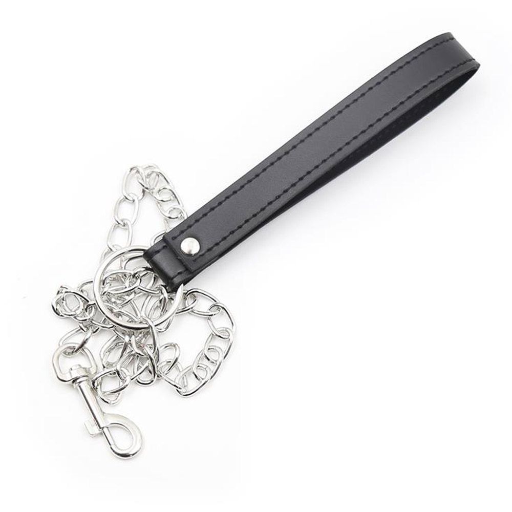 FETISH ADDICT Collar With Metal Leash - Obroża ze smyczą, Czarny, 78.5 cm