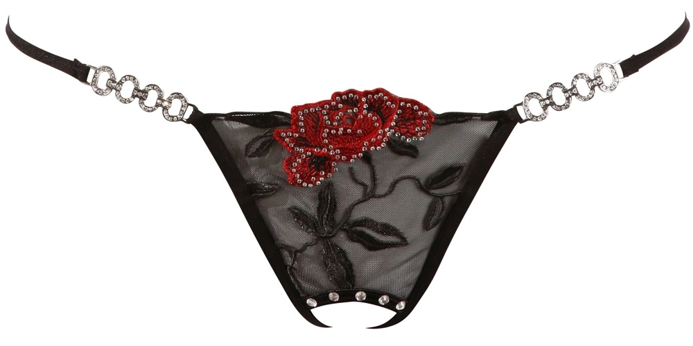 Трусики-стринги String Rose Crotchless, M/L (черный)