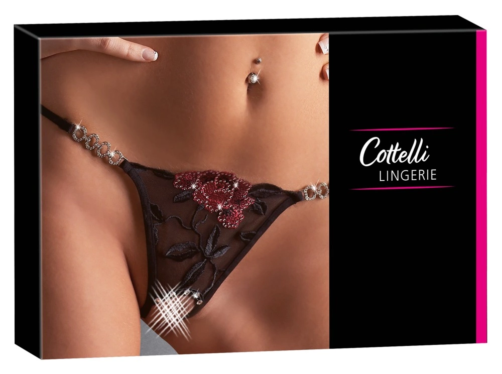 Трусики-стринги String Rose Crotchless, M/L (черный)