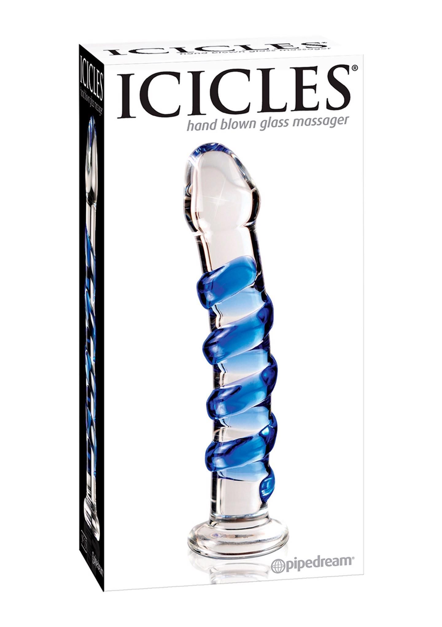 Стеклянный фаллоимитатор Icicles №05, 17,8 см (синий)