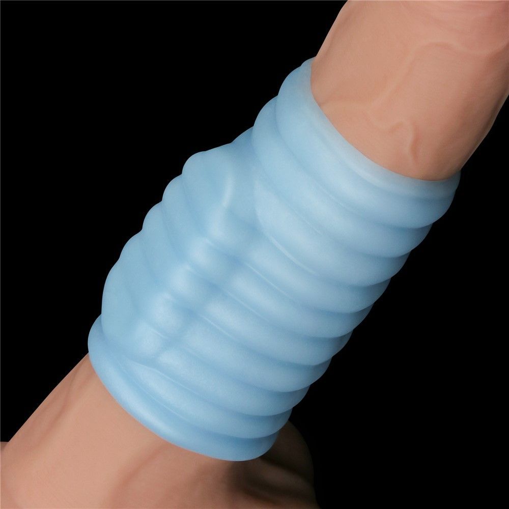Насадка на пенис с вибрацией Knights Ring Vibrating Wave, 10 см (голубой)