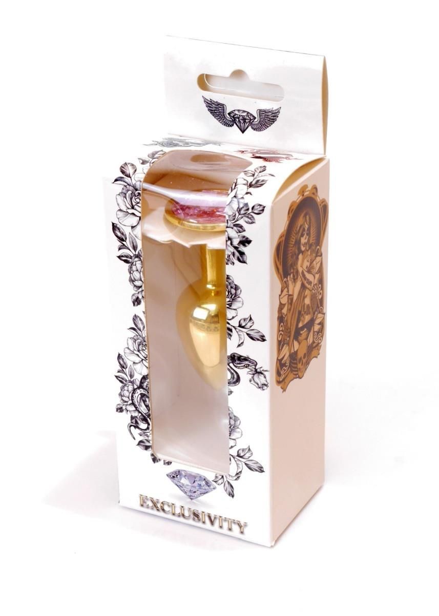 Металева анальна пробка з кристалом Boss Jewellery Gold Plug, 7х2.7 см (рожевий)