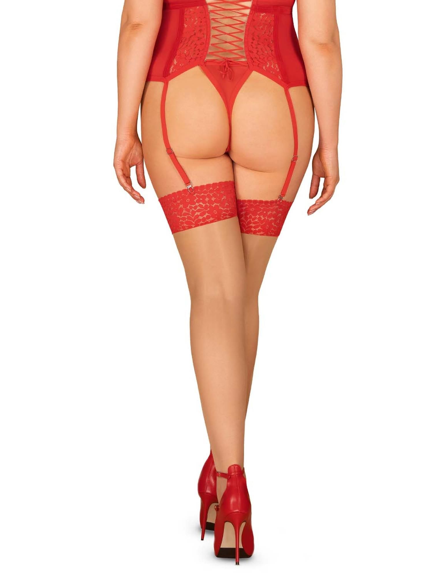 Чулки Obsessive Blossmina, 6XL/7XL (красный)