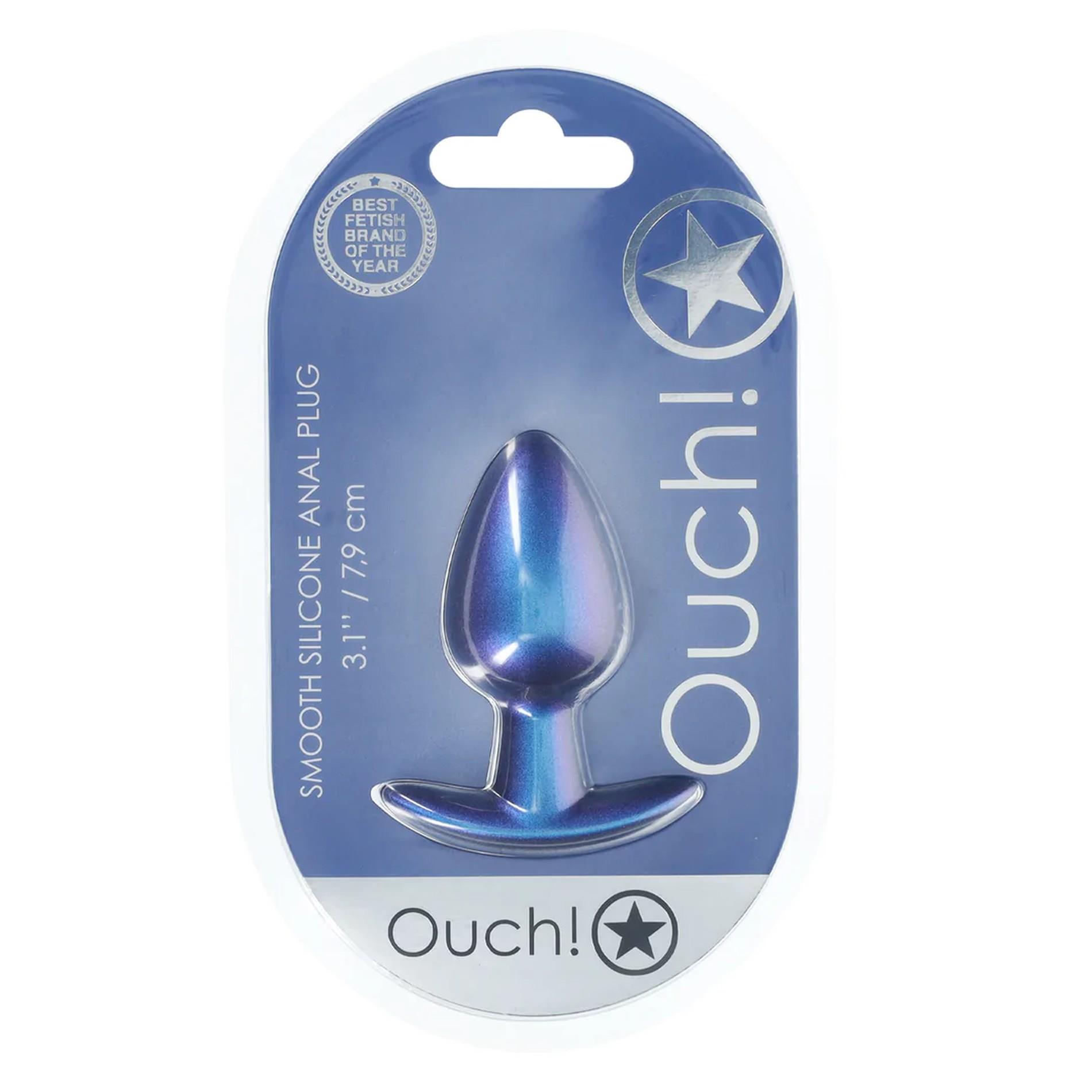 Korek analny Ouch! Smooth Anal Plug Metallic M, 7.9 cm (niebieski)