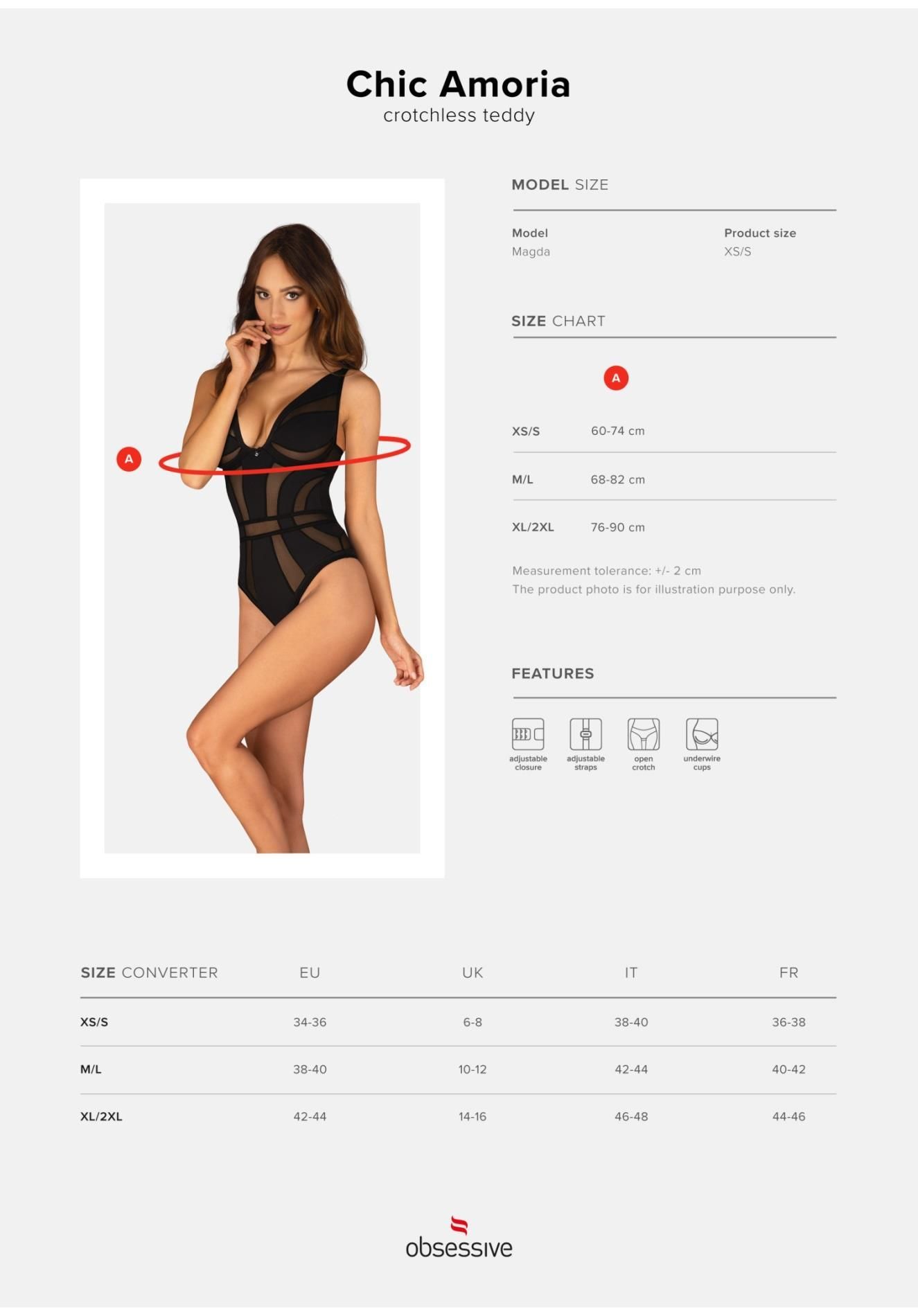 Боди Obsessive Chic Amoria otwarte,  M/L (черный)