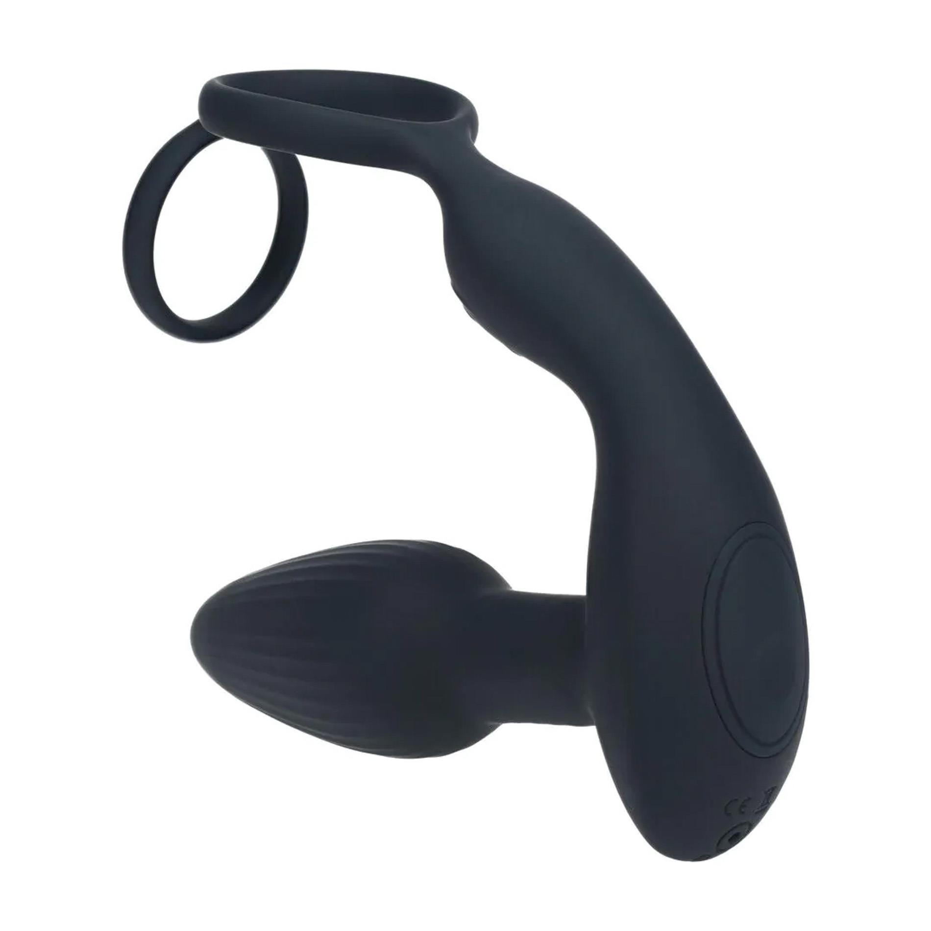 Levelz Dual Vibrating Remote Rotating Beads Silicone Prostate Stimulator with Cock and Ball Ring - Stymulator prostaty, Czarny, 17.3 cm