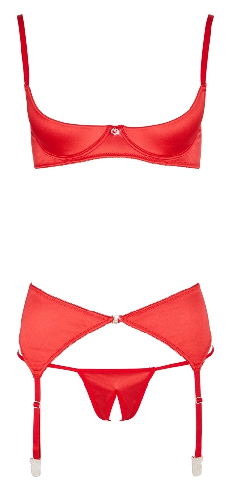 Комплект белья Cottelli Lingerie Shelf Bra Set otwarty, 80B/M (красный)