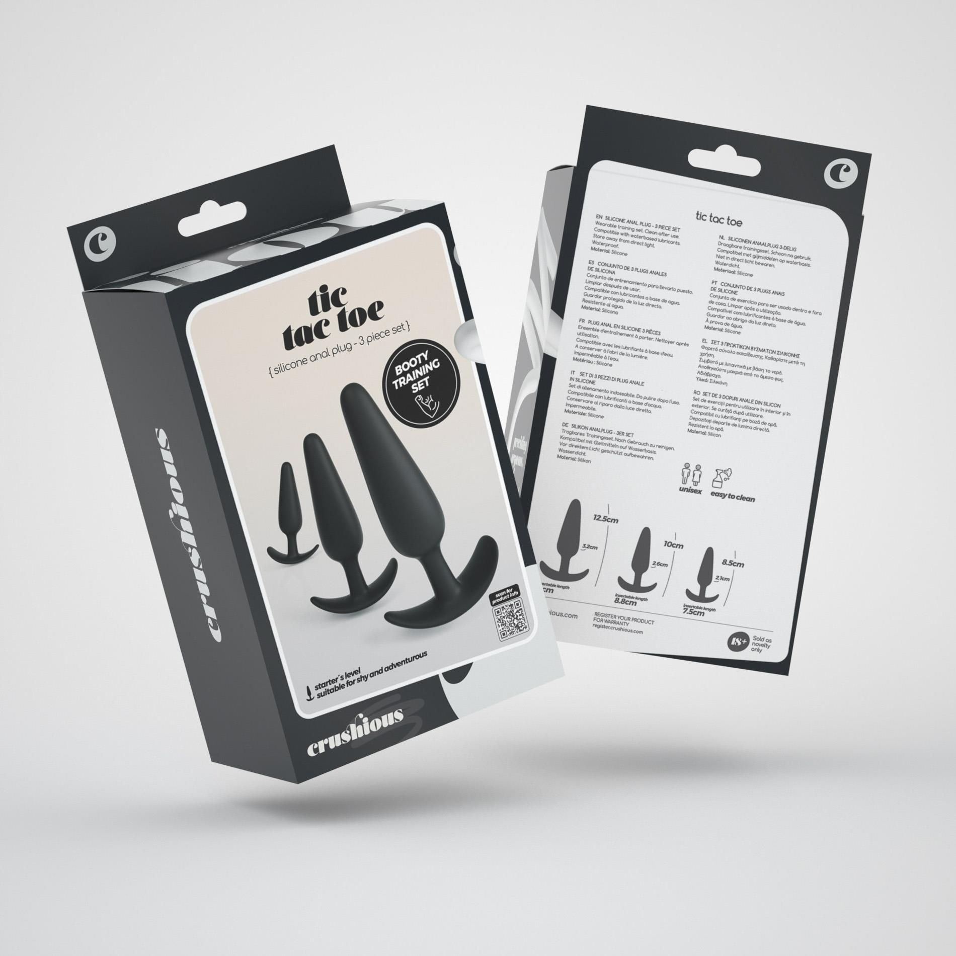 Zestaw korków analnych Crushious Tic Tac Toe, 3 szt (czarny)