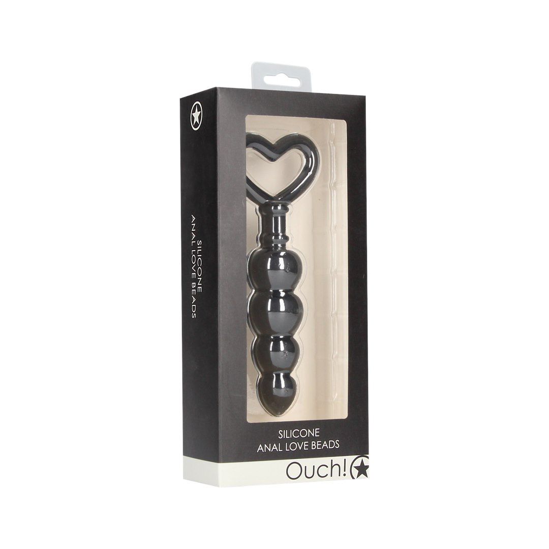 Ouch Love Beads - Korek analny, Czarny, 15, 3 cm