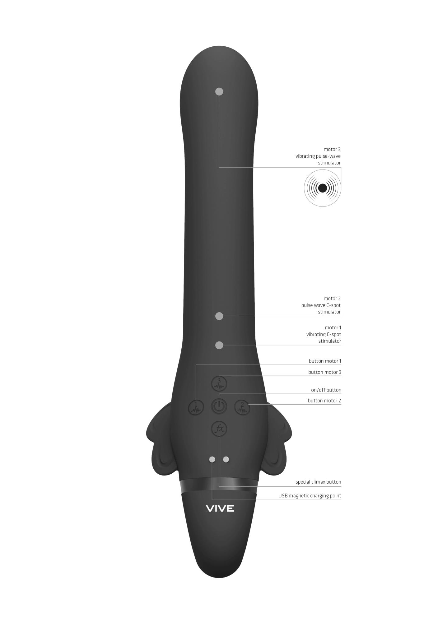 Безремневой страпон с вибрацией Vive Satu, 23 см (черный)