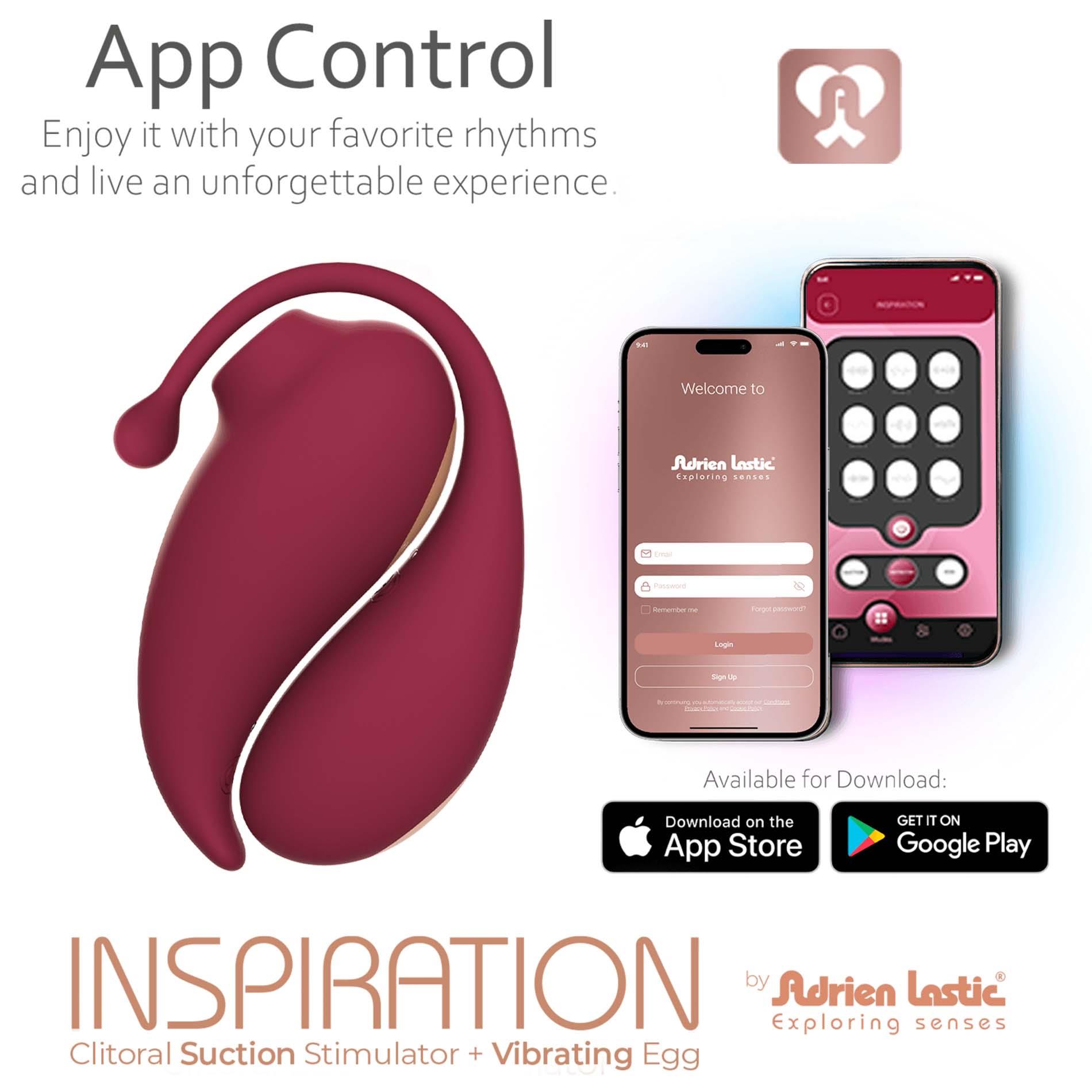 Adrien Lastic Inspiration Stimulator + Vibrating Egg - Wibrujące jajko, Bordоwy, 18 cm
