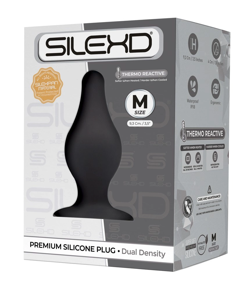 Korek analny SilexD Premium Silicone Plug Model 2 M, 9.3 cm (czarny)