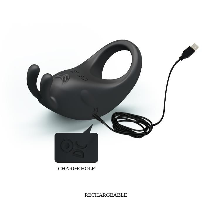 Эрекционное кольцо Pretty Love Rabbit Vibrator, 7,5 см (черный)