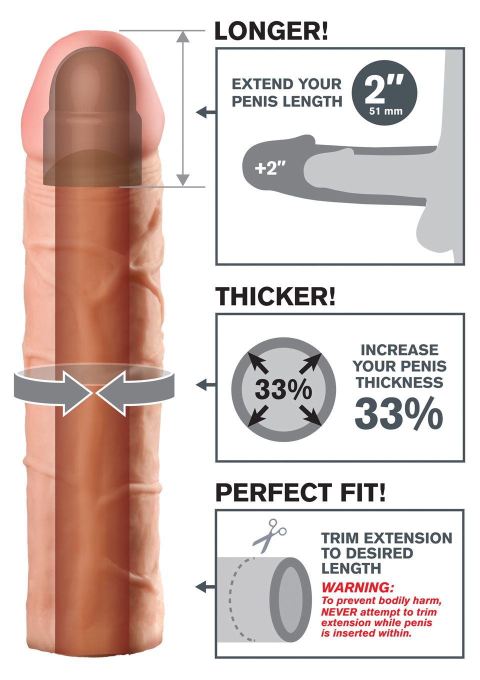 Насадка для пеніса Fantasy X-tensions Perfect Extension, 20 см (тілесний)