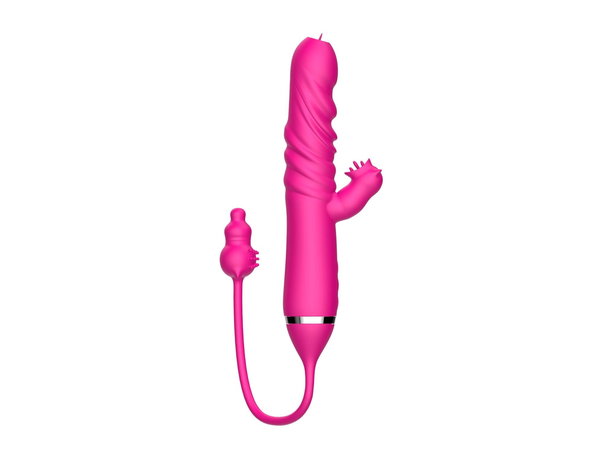 Boys of Toys Tongue licking Triple Stimulation Thrusting Vibrator - Wibrator, Różowy, 17.5 cm