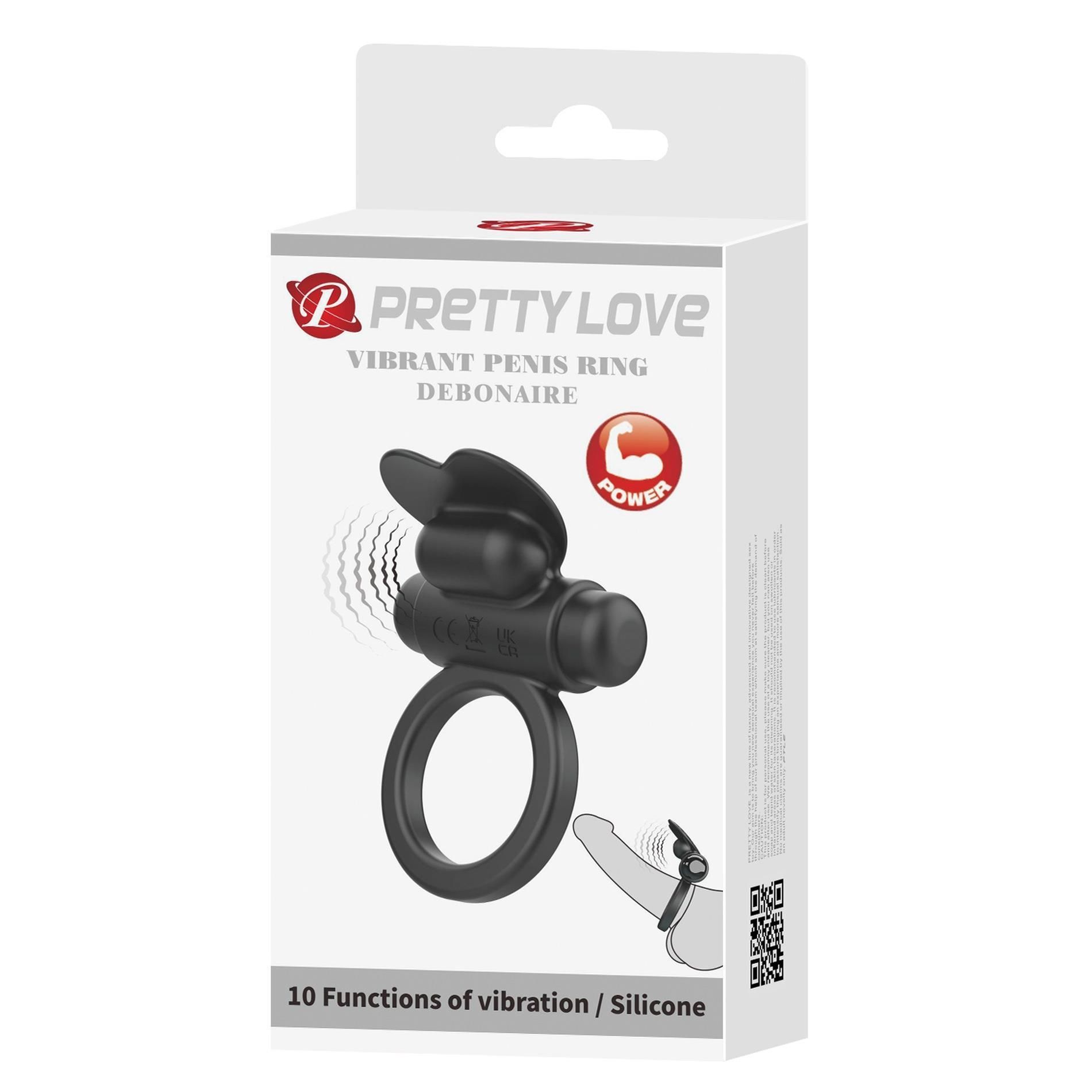 Виброкольцо Pretty Love Vibrant Penis Ring Debonaire, 8,5 см (черный)