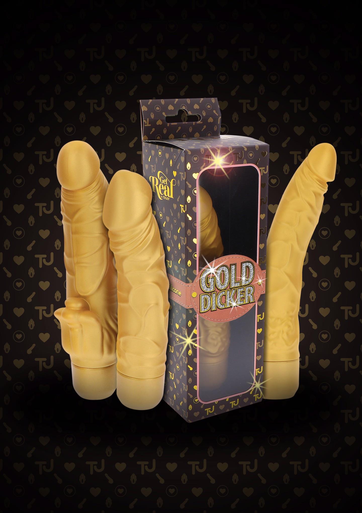 Вибратор Get Real Gold Dicker Stim, 22 см (золотой)